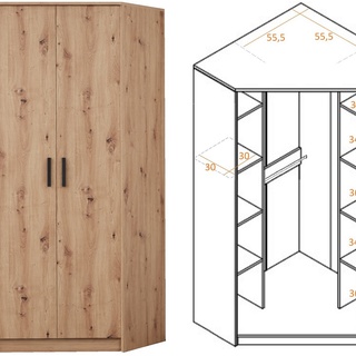 zestaw szafa duża narożna Grant 41 z szufladami półkami drązkami