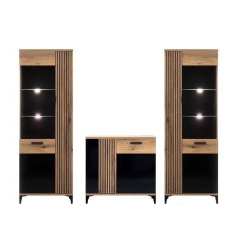 Zestaw mebli nowoczesnych ARIS H witryna komoda na nóżkach czarna