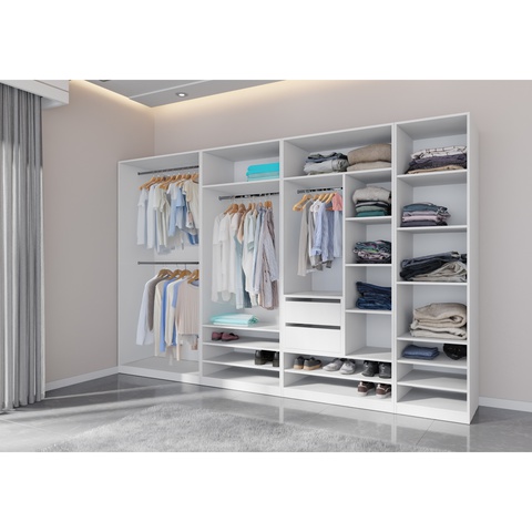 Kleiderschrank 320 cm großer Kleiderschrank TRES B ohne Türen modernes Schrankset weiß