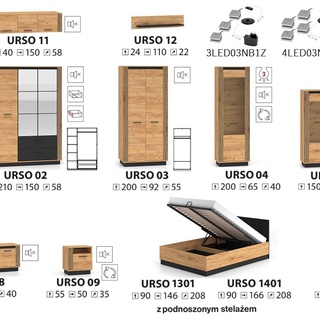 zestaw loft Urso 5 komoda z szufladami szafa ubraniowa komplet
