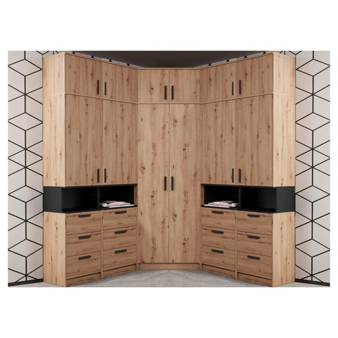 Eck-Hochschrank-Set GRANT 33 , großer Kleiderschrank mit Regalen, Schubladen