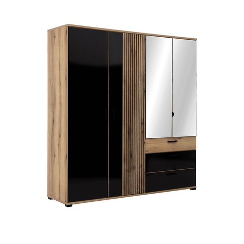 Szafa 187 ,5 z lustrem szufladami ARIS 11 nowoczesna czarna w połysku