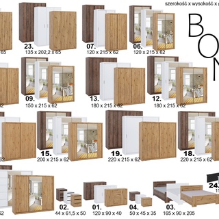 zestaw do sypialni Bono 3 łóżko szafa przesuwna komoda stolik nocny