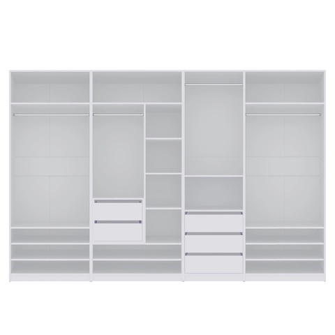 Kleiderschrank 310 cm mit Einlegeböden, Kleiderstangen TRES Z großer, offener Garderobenschrank, Schrankset