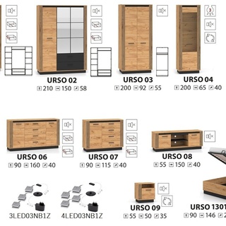 zestaw Urso 3 komoda szafa z lustrem frez lamele do sypialni pokoju