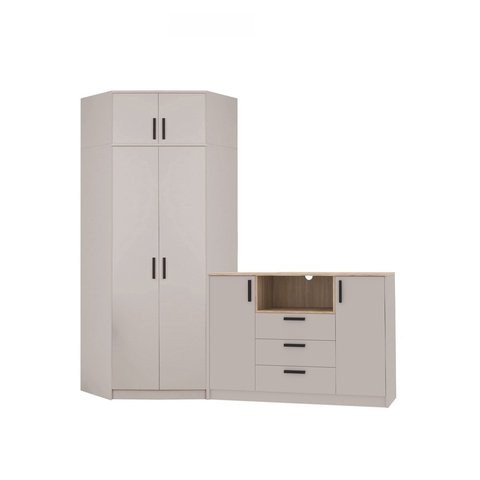 Hoher Eck-Kleiderschrank und Kommode GRANT 40, Schlafzimmer-Set