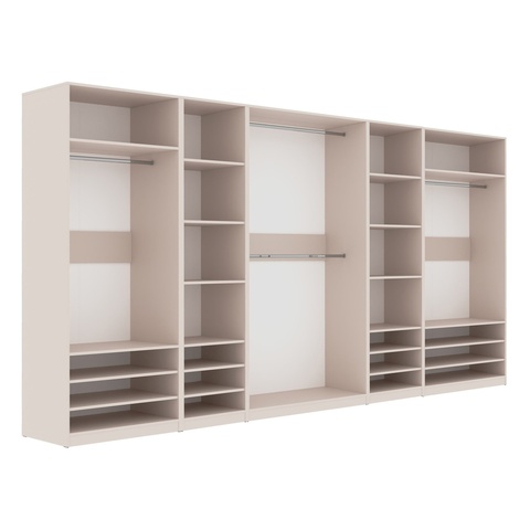 Großer offener Kleiderschrank Tres X, Eckkleiderschrank für den begehbaren Kleiderschrank, Kleiderschrankset mit Regalen und Kle