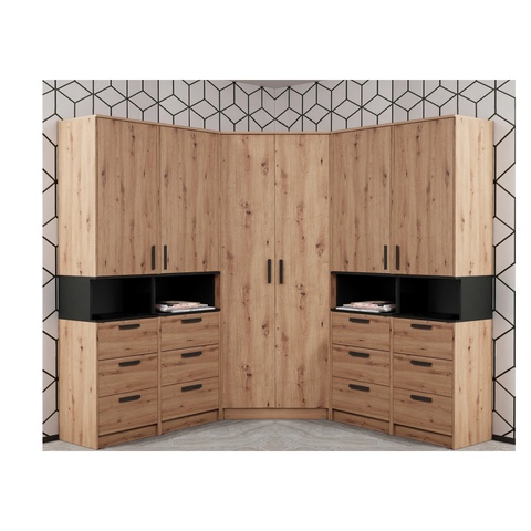 Großes Set GRANT 41, Eckschrank mit Schubladen, Regalen und Kleiderstangen