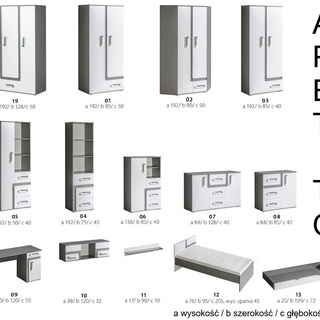 zestaw Apetito 3 z biurkiem łóżkiem szafą biały antracyt do pokoju dzieci