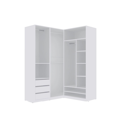 Kleiderschrank 160 - 141 Eckschrank ohne Türen TRES P mit Einlegeböden Schubladen Kleiderstange