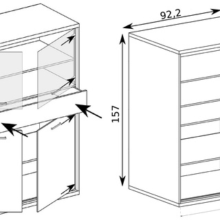 Zestaw mebli Mediolan 5 ława komoda rtv szafka witryna do pokoju