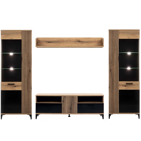 Zestaw meblościanka rtv ARIS F loft czarna + dąb do pokoju salonu