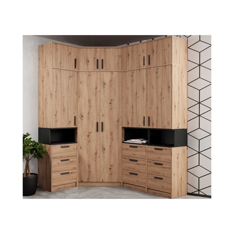 Möbelset GRANT 34, Eckgarderobe, Hochgarderobe mit Regalen und Schubladen