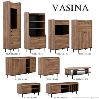 zestaw pokojowy Vasina C meblościanka na nóżkach witryna komoda