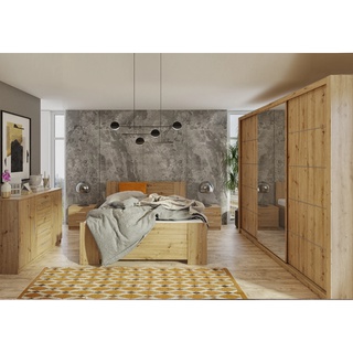 zestaw Bono 5 duża szafa z lustrem łóżko komoda komplet do sypialni