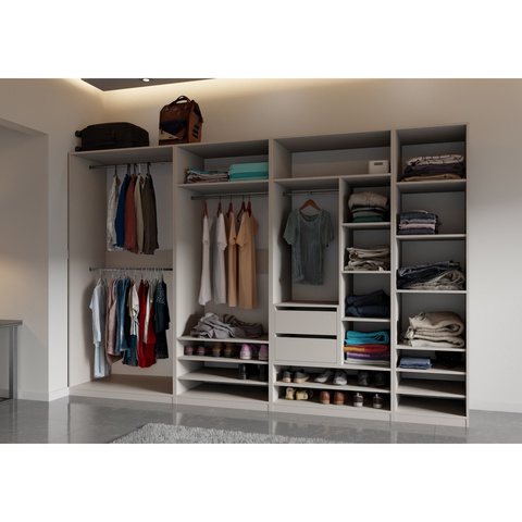 Kleiderschrank 320 cm ohne Türen TRES B, großer, breiter Kleiderschrank, Schlafzimmer-Set