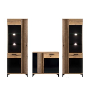 zestaw mebli nowoczesnych Aris H witryna komoda na nóżkach czarna