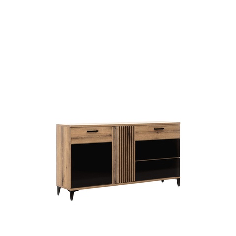 Komoda 156 ,5 z szufladami lamelami ARIS 03 duża szafka czarna połysk