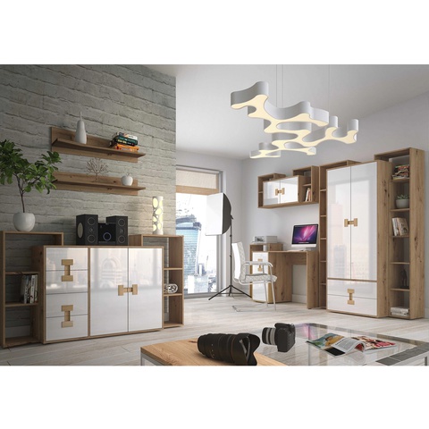 Zestaw komplet INDEX 4 biurko komoda regał szafa biała w połysku