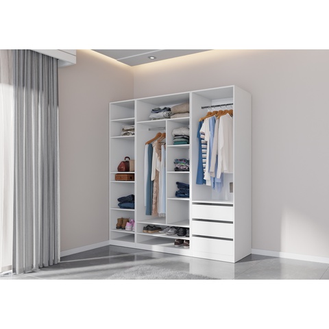 offener Kleiderschrank 200 cm TRES E großer Kleiderschrank mit Einlegeböden Schubladen Kombischrank