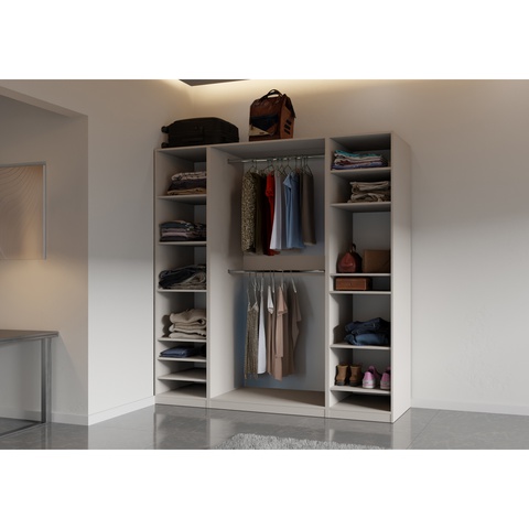 Kleiderschrank 200 cm ohne Türen TRES G, Einbauschrank, großer hoher Kleiderschrank mit Einlegeböden, Stangen, Schlafzimmerschra