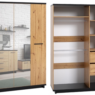 zestaw Ines 3 łóżko podnoszone szafa z lustrem szufladami komoda loft