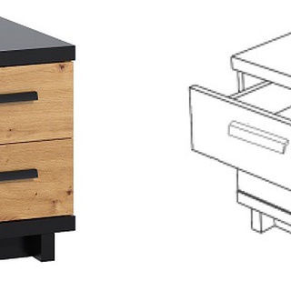 zestaw Ines 3 łóżko podnoszone szafa z lustrem szufladami komoda loft