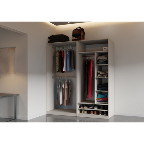 Kleiderschrank 190 cm ohne Türen TRES A, Kleiderschrank mit Einlegeböden und Kleiderstangen, großes breites Schrankset