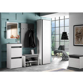 zestaw nowoczesna garderoba Hyga 1a siedzisko wieszak lustro szafa