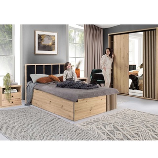 zestaw sypialnia z lamelami Cali 8 szafka nocna łóżko szafa z lustrem