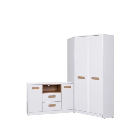 Zestaw garderoba GRANT 18 szafa narożna komoda biała do sypialni pokoju