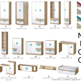 zestaw mebli Nico 2 biurko komoda szafa regał do pokoju ucznia dzieci