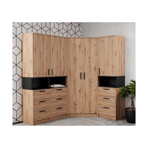 Eckkleiderschrank für das Schlafzimmer GRANT 42, Kleiderschrank-Set mit Schubladen, Regalen