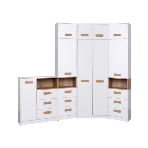 Eckmöbelset GRANT 20 mit Eckgarderobe, Regalen und Kommode