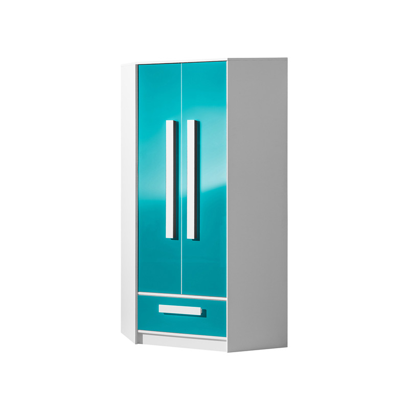 szafa 87 narożna Guliver 02 z szufladą półkami połysk do pokoju sypialni