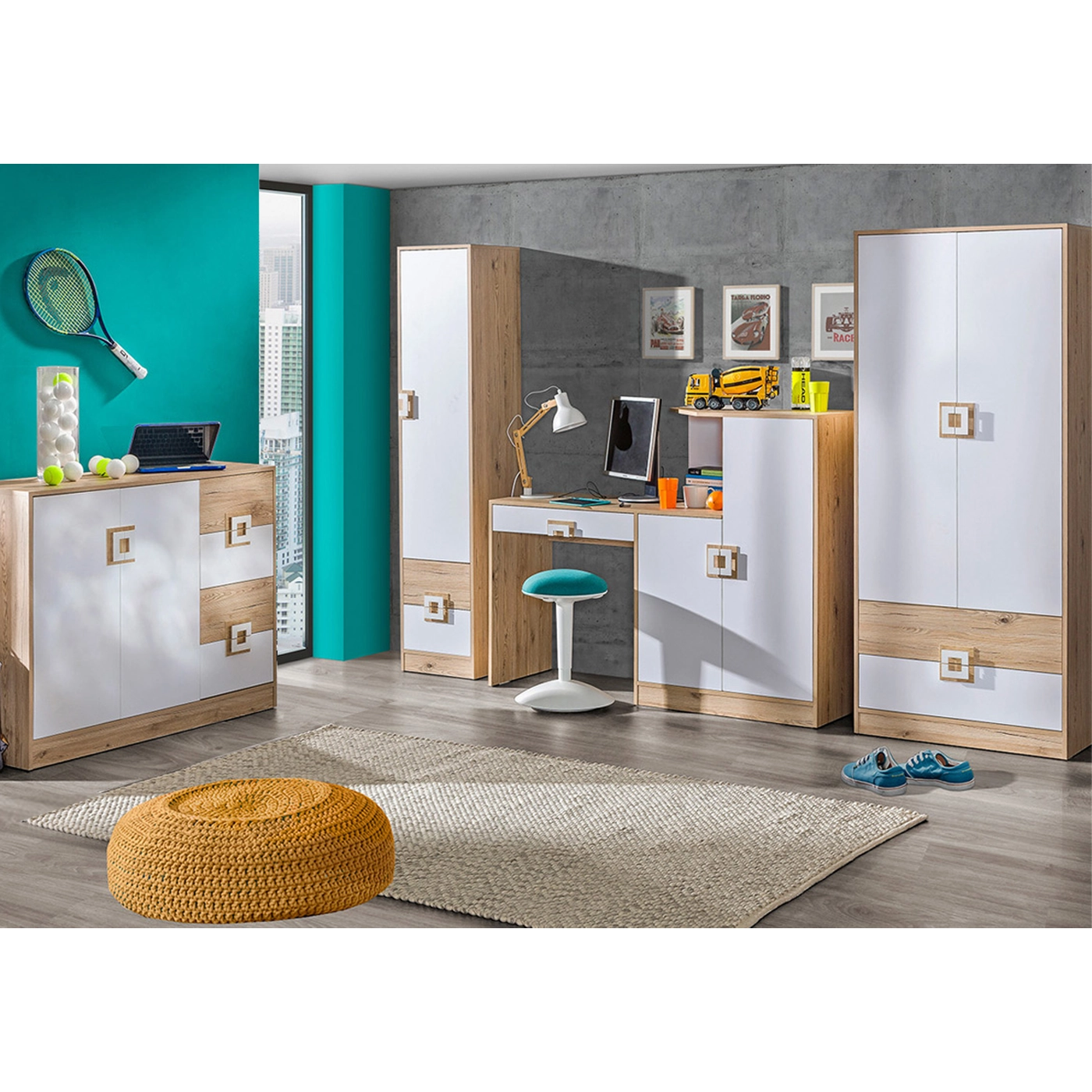 zestaw mebli Nico 2 biurko komoda szafa regał do pokoju ucznia dzieci