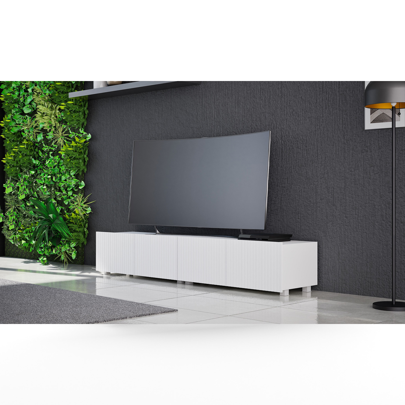 zestaw mebli rtv szafka Kolder B 200 wisząca stojąca komoda pod tv nowoczesna frez biały cashmer czarny artisan do pokoju salonu