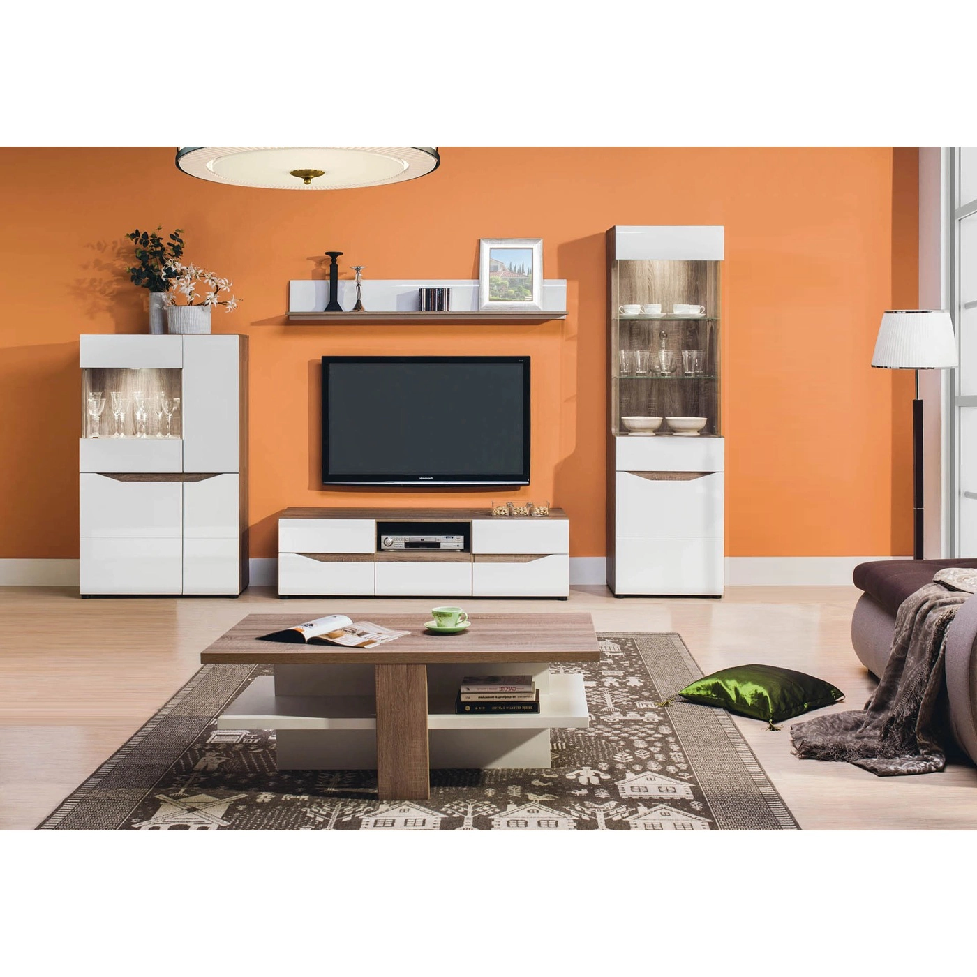 zestaw meblościanka Lionel 1A witryna rtv szafka ława do pokoju salonu