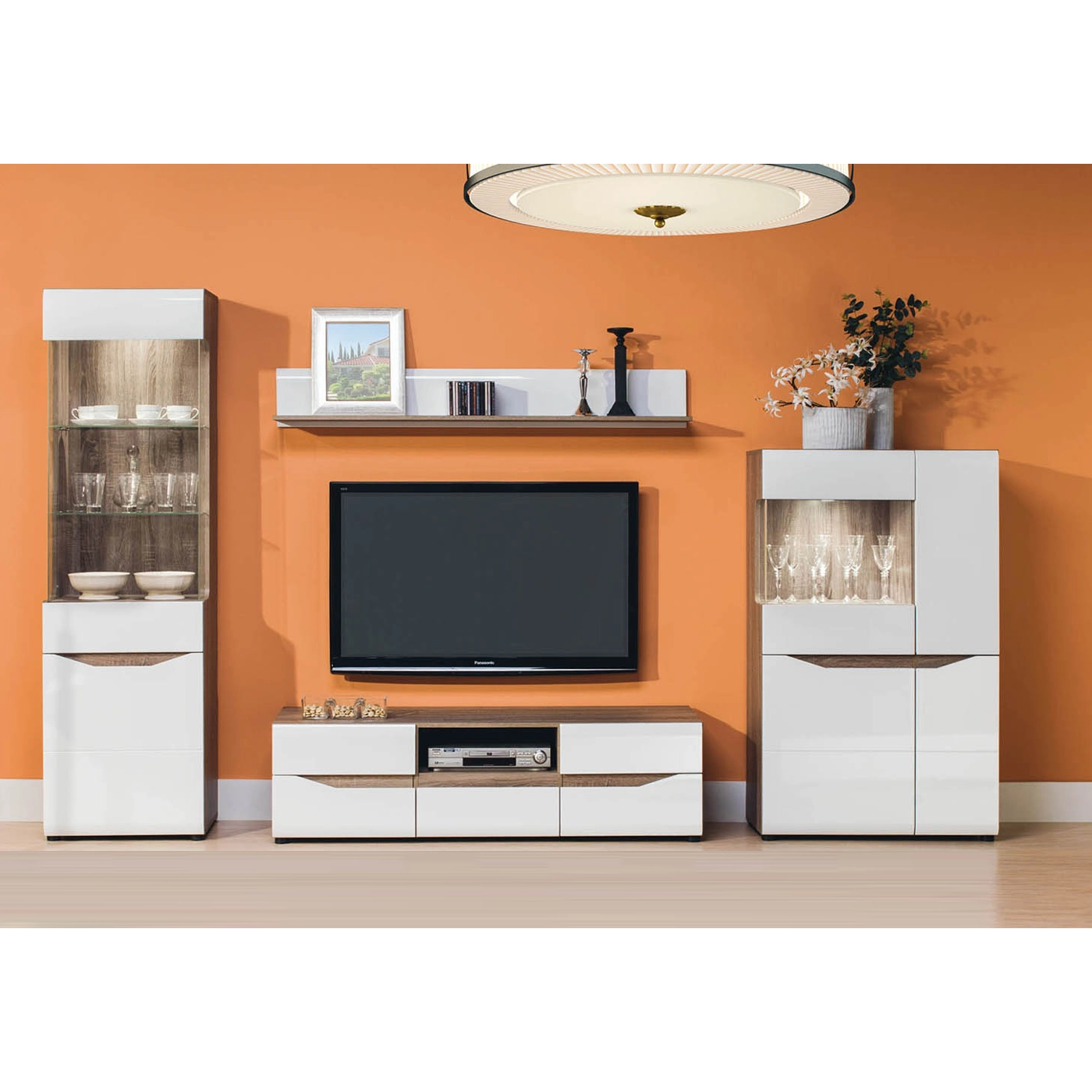 zestaw komplet Lionel 1B meblościanka rtv biała w połysku do pokoju