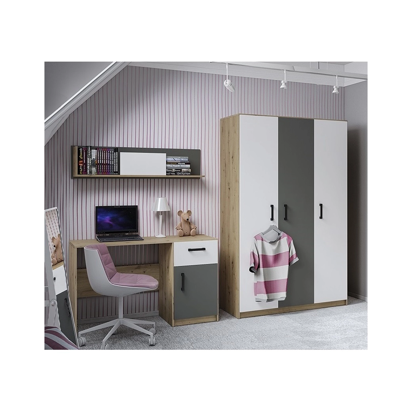 zestaw młodzieżowy dzieci Fini 7 meblościanka komplet biurko szafa