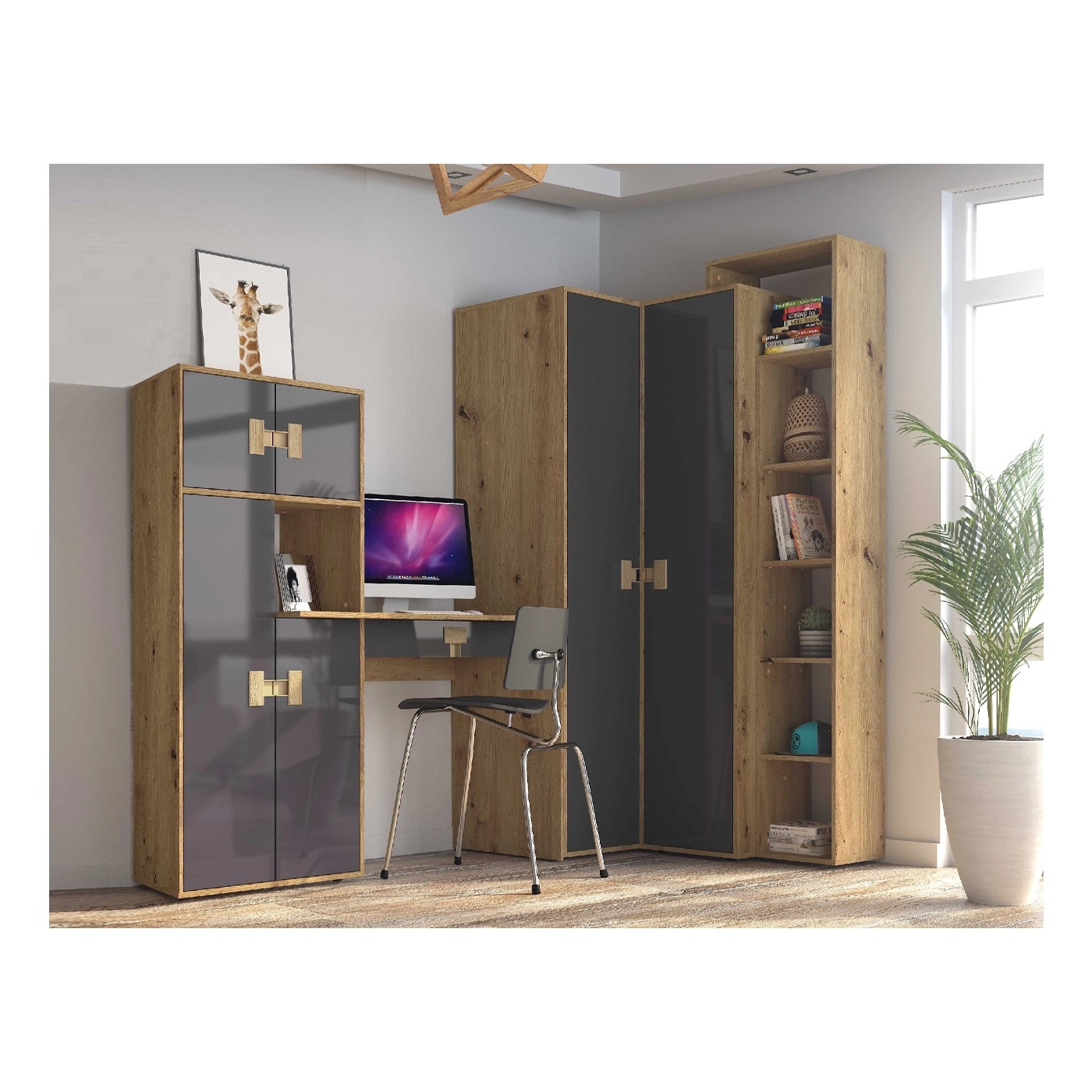 zestaw narożna meblościanka Index A z biurkiem dla dzieci ucznia