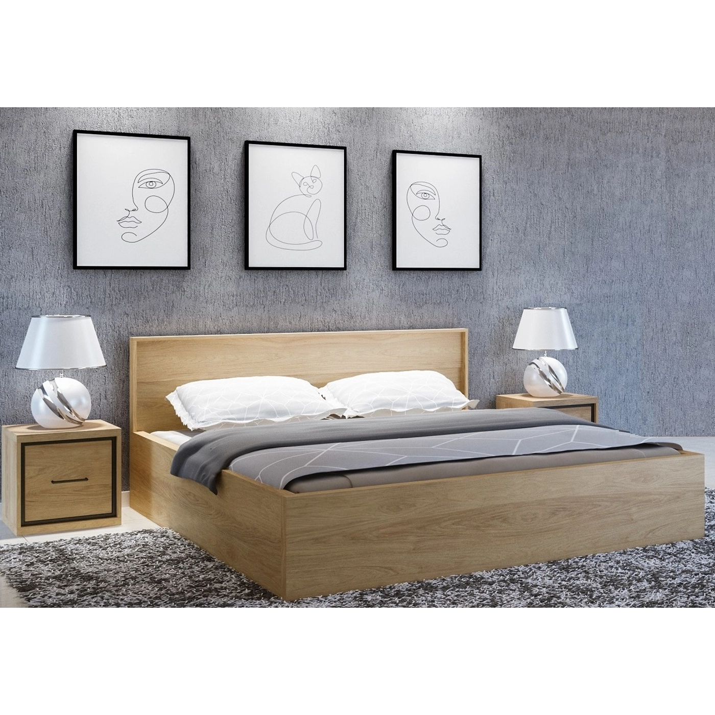 zestaw mebli sypialnianych Mediolan K łóżko z pojemnikiem szafki nocne