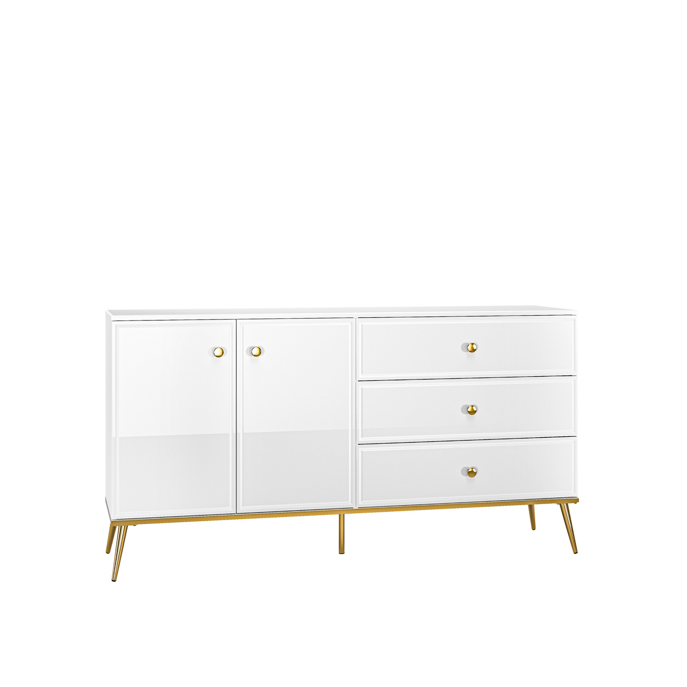 komoda 160 na nóżkach złotych Goldin 04 duża szeroka szafka biała