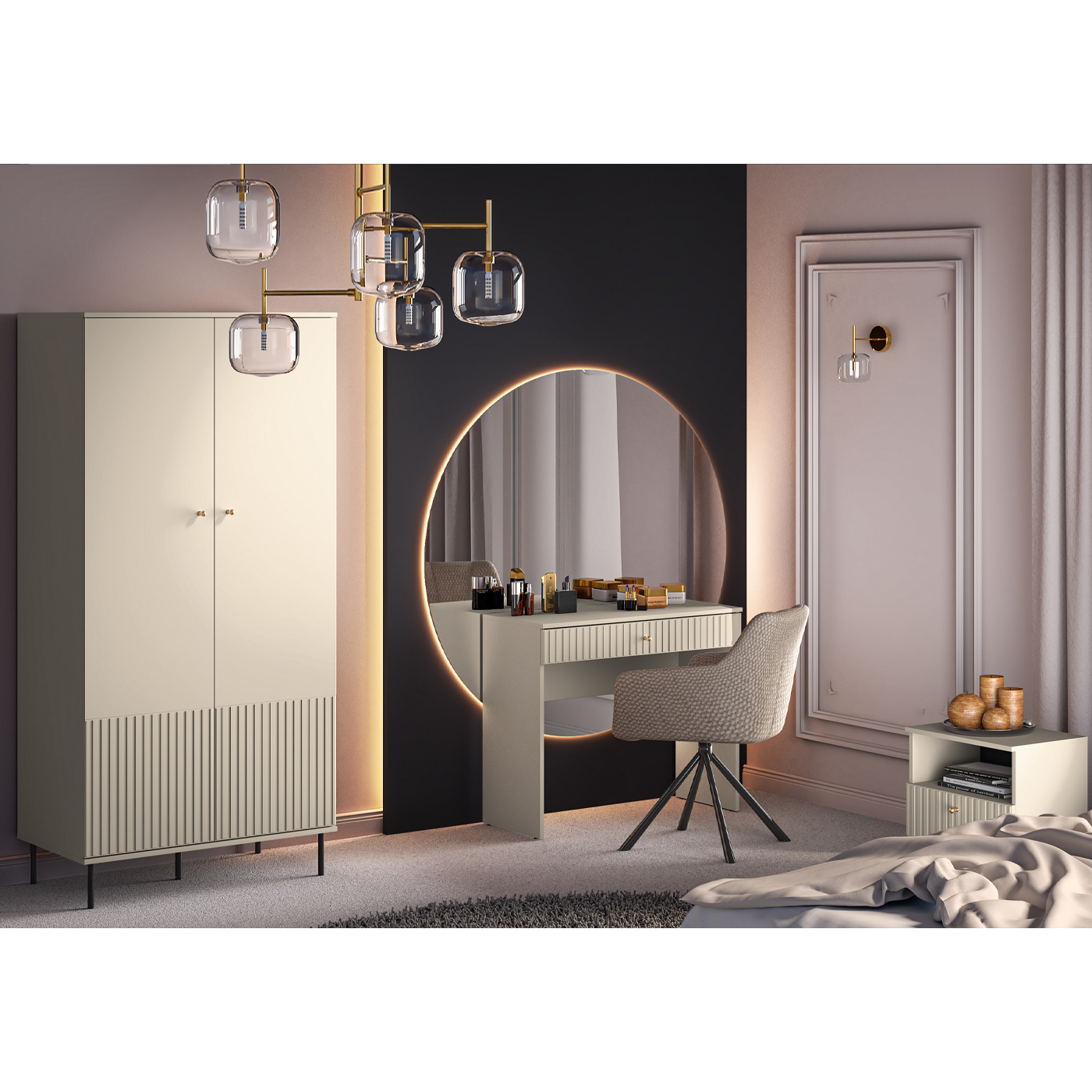 zestaw nowoczesny Sophie 4 toaletka szafa stolik do sypialni pokoju