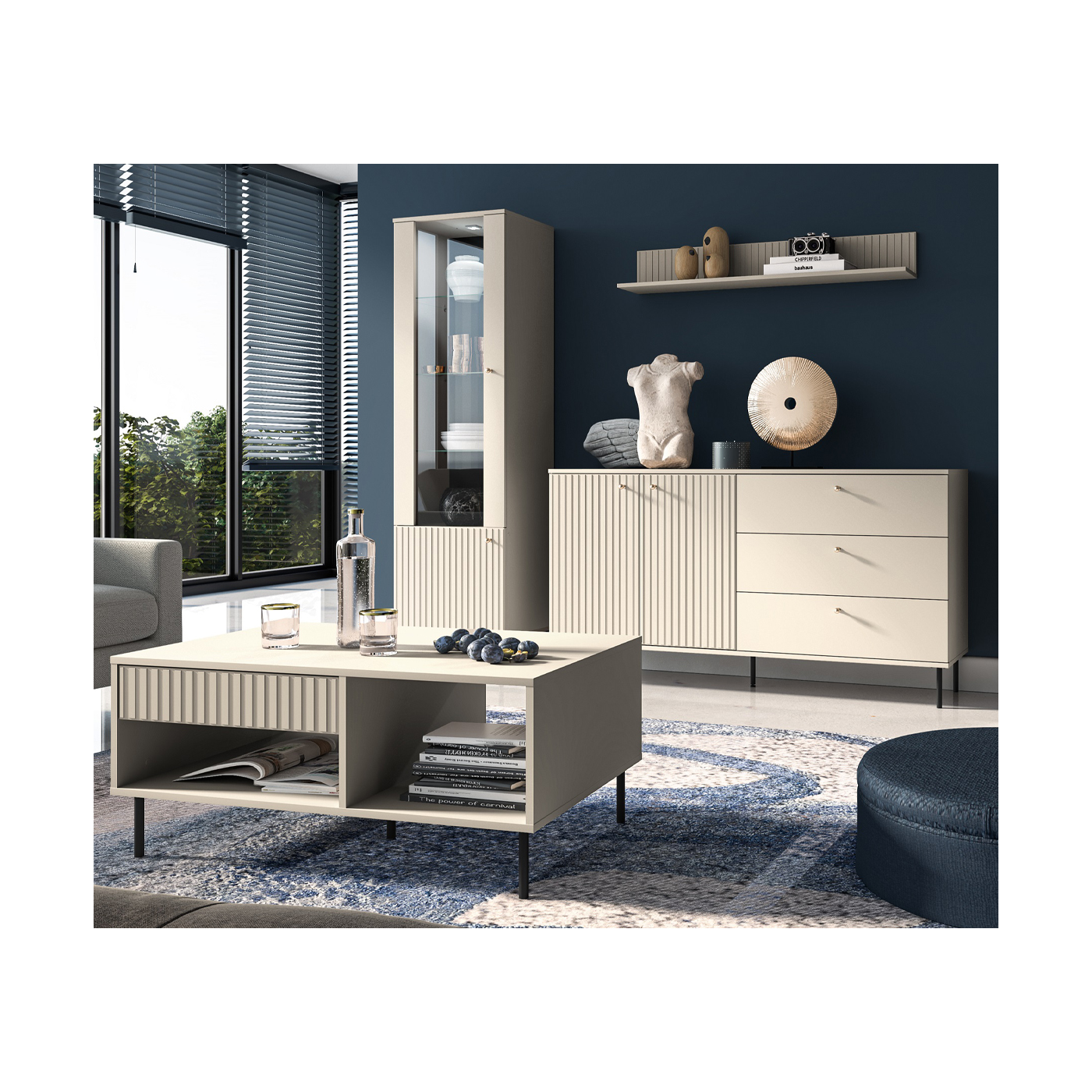 zestaw nowoczesny Sophie D komoda witryna ława elegancka do salonu