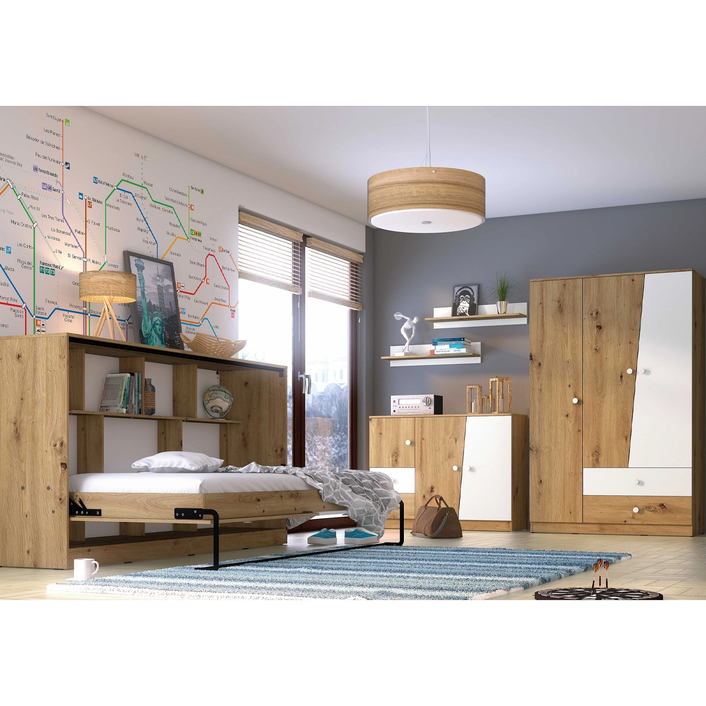 zestaw mebli Nero 2 łóżko składane komoda szafa do pokoju sypialni