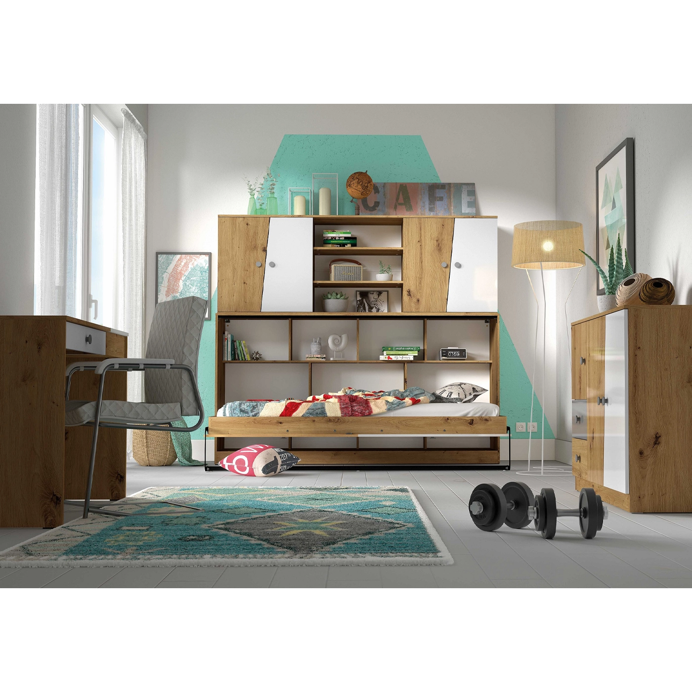 zestaw nowoczesny Nero 5 półkotapczan biurko komoda w połysku