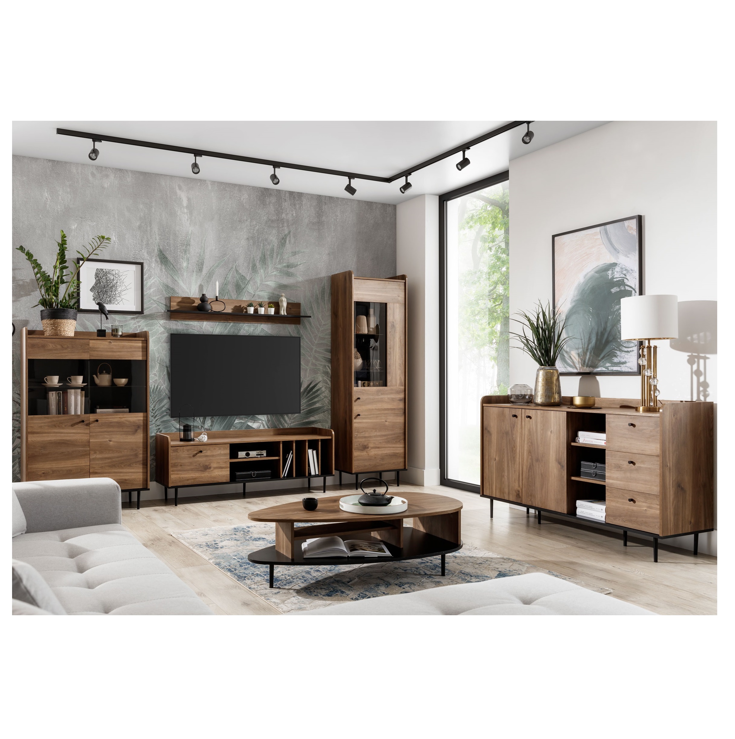 zestaw nowoczesny z nogami Vasina 1 komoda witryna szafka rtv ława