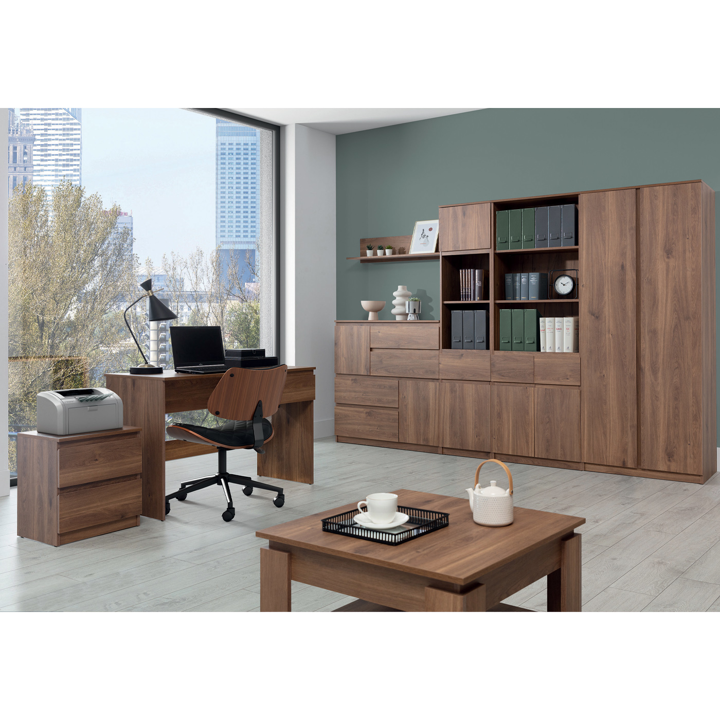 zestaw mebli Remi 4 z biurkiem komodą szafą regałem ławą komplet