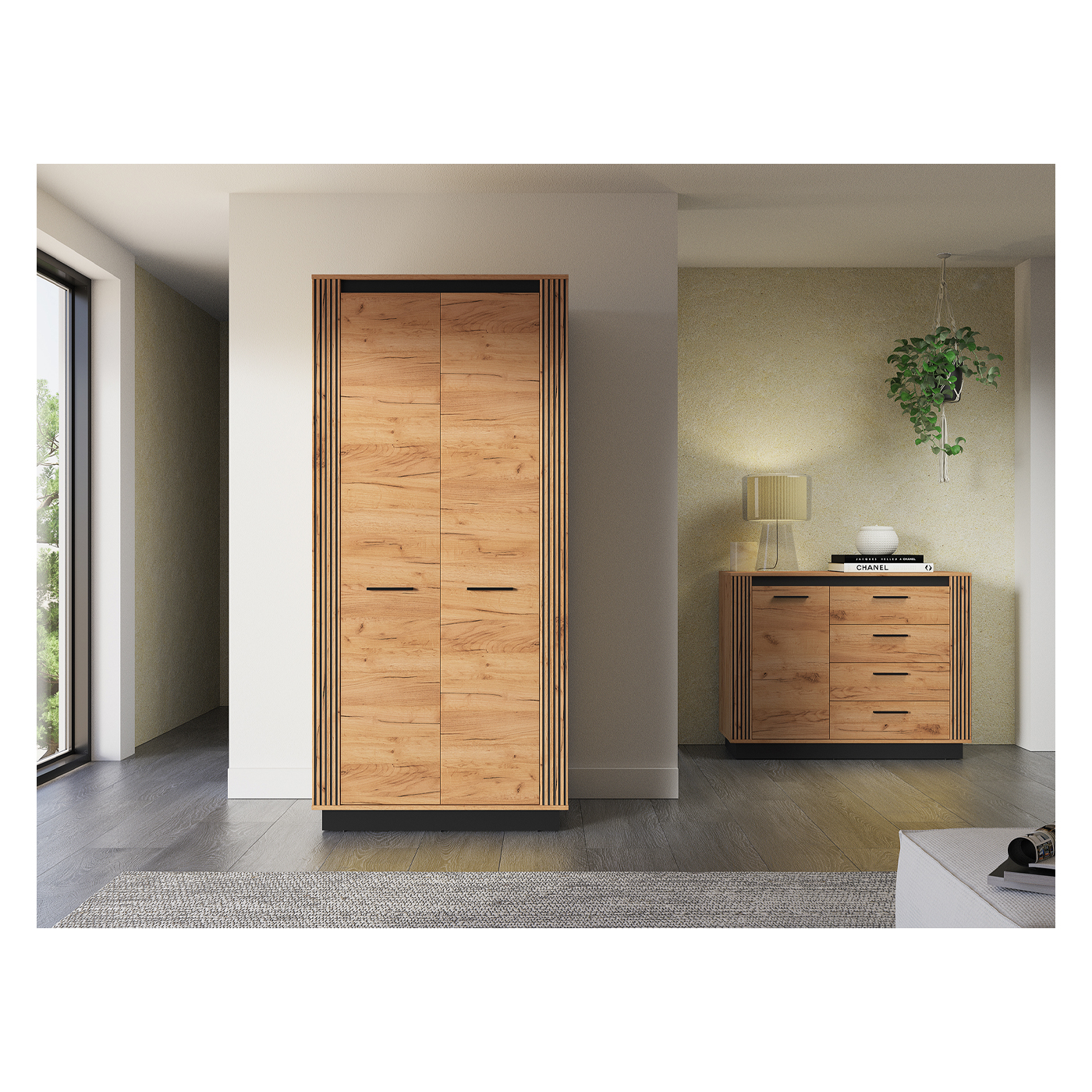 zestaw loft Urso 5 komoda z szufladami szafa ubraniowa komplet